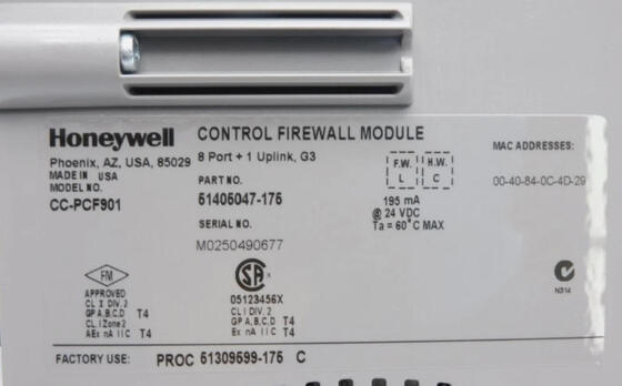 হানিওয়েল CC-PCF901 কন্ট্রোল ফায়ারওয়াল মডিউল 24V DC পাওয়ার সাপ্লাই সহ নেটওয়ার্ক সুরক্ষা সুরক্ষা এবং FTE নেটওয়ার্ক বিতরণের জন্য